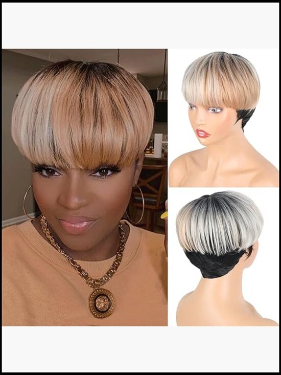 Pixie Cut Wig with Bangs Short Layered Bob Synthetic Straight Hair Wig for Women main image 6